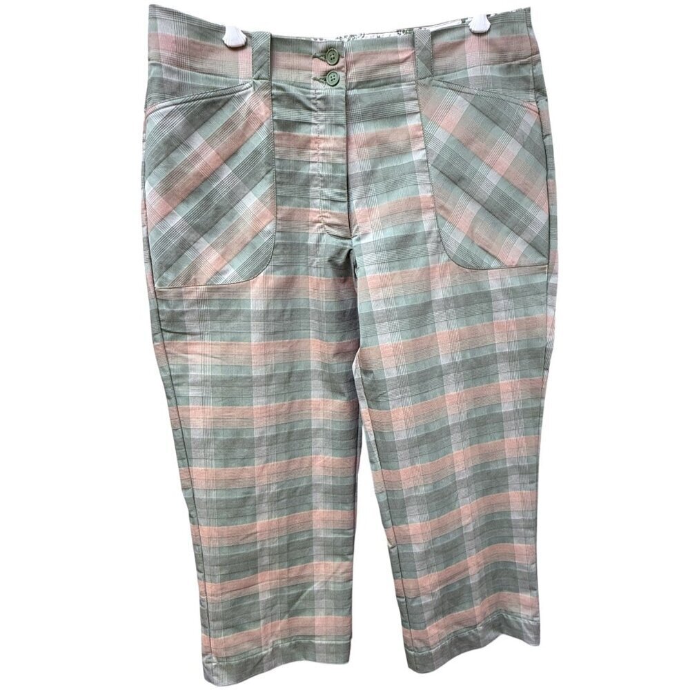 NIKE Golf Womens Pants Size 12 Pastel Green Pink Plaid Capri Sportswear